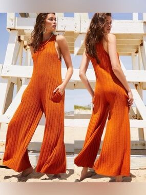 Free People FP Beach Easy Living Sweater One-Piece Terracotta Jumpsuit size S/P